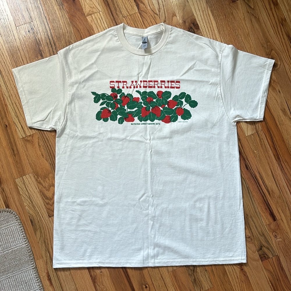 Liberty Graphics Strawberry T Shirt Unbleached Cotton Top Tee Milton 1975 XL - Picture 3 of 4